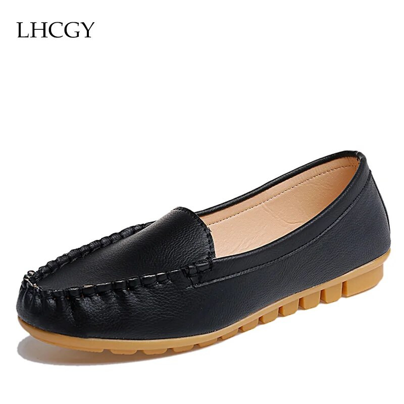 Φθινοπωρινά Ανοιξιάτικα Γυναικεία Loafers Δερμάτινα slip on Shoes Λευκά Γυναικεία Παπούτσια Γυναικεία Solid Flats Boat Shoes Μαύρα zapatos mujer 2433