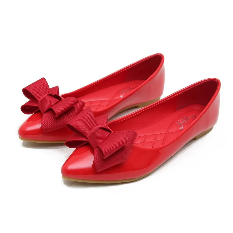 Ljetne modne ženske ravne cipele Crvene ženske ravne cipele Ležerne natikače Mekane natikače s mašnom i špicastim vrhovima Dnevne ravne cipele velike veličine 43 AB052