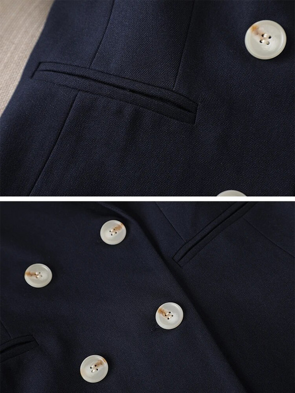 Aukštos kokybės moteriškas kelnių kostiumas biuro moteriškas tamsiai mėlynas švarkas ir kelnės Moteriška verslo apranga, formalus 2 dalių komplektas