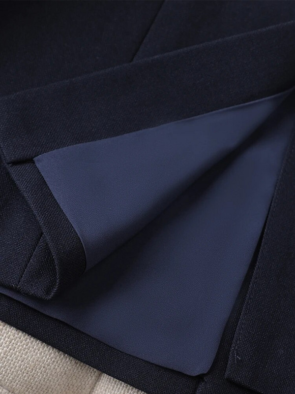 Aukštos kokybės moteriškas kelnių kostiumas biuro moteriškas tamsiai mėlynas švarkas ir kelnės Moteriška verslo apranga, formalus 2 dalių komplektas