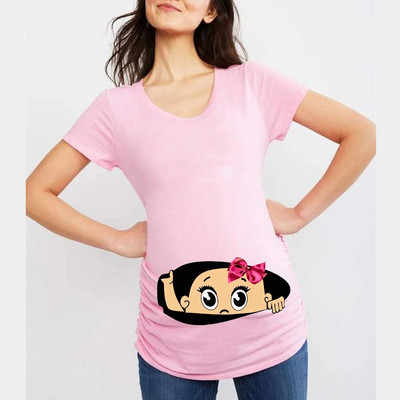 Ljetne majice kratkih rukava za trudnice s printom smiješnog crtića za trudnice, ružičasta odjeća velikih veličina Ženske vruće rasprodane majice kratkih rukava