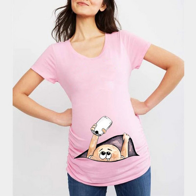 Ljetne majice kratkih rukava za trudnice s printom smiješnog crtića za trudnice, ružičasta odjeća velikih veličina Ženske vruće rasprodane majice kratkih rukava