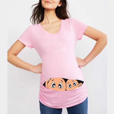 Ljetne majice kratkih rukava za trudnice s printom smiješnog crtića za trudnice, ružičasta odjeća velikih veličina Ženske vruće rasprodane majice kratkih rukava