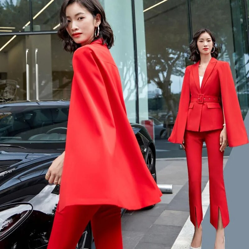 Korejski visokokvalitetni proljetno-jesenski ženski pončo ogrtač, elegantni ogrtač, jakna, gornja odjeća, hlače, ležerna uredska dama, modni komplet od 2 komada