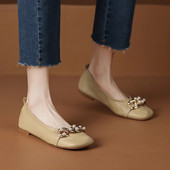 Kožna jednostruka ženska cipela 2023. proljetne ženske cipele temperamentne cipele od graha s četvrtastom glavom i ravnim mekim potplatom bakine cipele