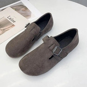 2022. gada jauni vienkrāsaini īsi zābaki ar sprādzes siksniņu Sieviešu apavi pūkaini plīša, uzvelkami plakani apavi Ziemas silti zābaciņi sieviešu sniega zābaki