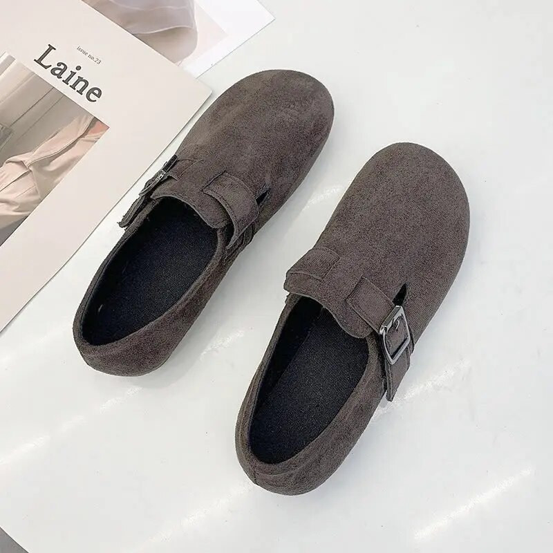 2022. gada jauni vienkrāsaini īsi zābaki ar sprādzes siksniņu Sieviešu apavi pūkaini plīša, uzvelkami plakani apavi Ziemas silti zābaciņi sieviešu sniega zābaki