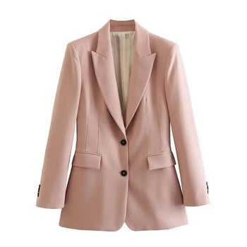 Άνοιξη 2023 Νέο Σετ παντελονιού Μόδα Κοστούμια με λεπτή λαιμόκοψη Γυναικεία κοστούμια blazers για πάρτι Ροζ ψηλόμεσο παντελόνι κοστούμι 2 τεμαχίων Γυναικείο σετ