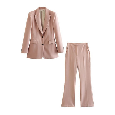Proljeće 2023. Novi komplet hlača Modna uska odijela s V-izrezom Uredski blejzeri Žensko odijelo Ružičasto odijelo s hlačama visokog struka Ženski dvodijelni komplet