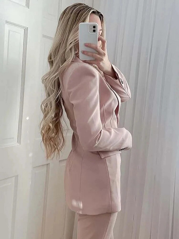 Proljeće 2023. Novi komplet hlača Modna uska odijela s V-izrezom Uredski blejzeri Žensko odijelo Ružičasto odijelo s hlačama visokog struka Ženski dvodijelni komplet
