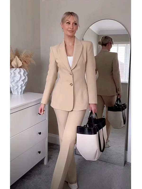 Proljeće 2023. Novi komplet hlača Modna uska odijela s V-izrezom Uredski blejzeri Žensko odijelo Ružičasto odijelo s hlačama visokog struka Ženski dvodijelni komplet