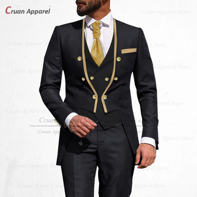 Modno crno muško odijelo Slim Fit Luksuzni vjenčani smokingi za večeru i zabavu za muškarce Po mjeri šivani blejzer sako i hlače od 3 komada.