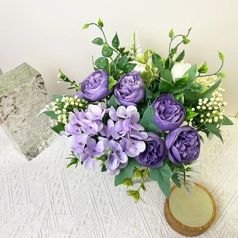 Művirágok Lila bazsarózsa Művirágok Lila Selyem Hamis Vegyes Bazsarózsa Virág Otthon Esküvői Csokrok Dekoráció
