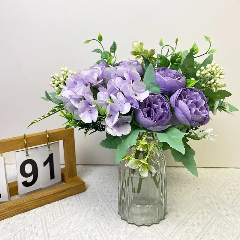 Művirágok Lila bazsarózsa Művirágok Lila Selyem Hamis Vegyes Bazsarózsa Virág Otthon Esküvői Csokrok Dekoráció