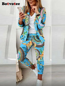 Botvotee irodai viselet női nyomtatott húzózsinóros ceruza nadrág 2 részes + hosszú ujjú kardigán blézer divat 2023 tavaszi irodai hölgy