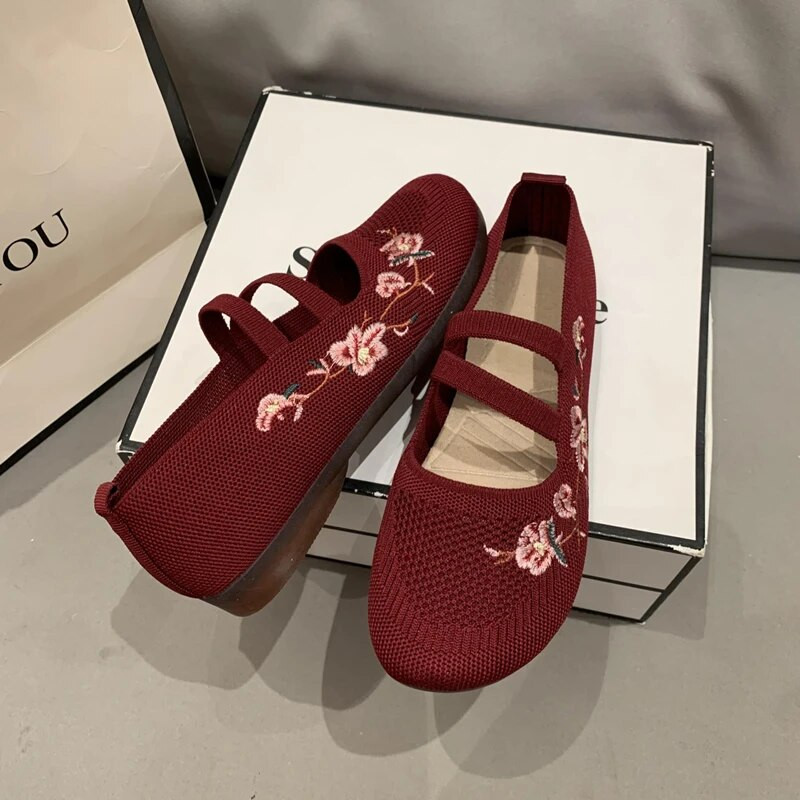 Sieviešu kedas Tīkla elpojošs zieds Ērtas mātes kurpes Mīkstas, masīvas modes sieviešu apavi Viegli vulkanizēti apavi