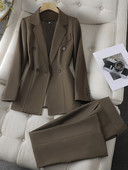 Augstas kvalitātes rudens ziemas dāmu bikškostīms sieviešu lietišķais darba apģērbs žakete un bikses aprikožu kafija melna formāls 2 gabalu komplekts