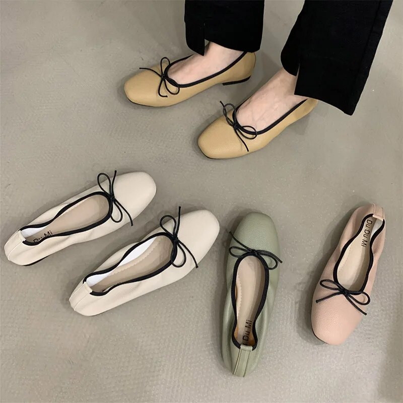 Sieviešu baleta plakanie tauriņi apavi Sievietēm Loafers Ērti plakani Candy Color laivu apavi Mīksti Zapatos Mujer 9604N