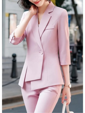 Νέα μόδα γυναικεία επίσημη κοστούμι γραφείου Vintage Slim μονόχρωμο σακάκι σπαστό παντελόνι 2 τεμαχίων Γυναικείο κομψό κομψό παντελόνι
