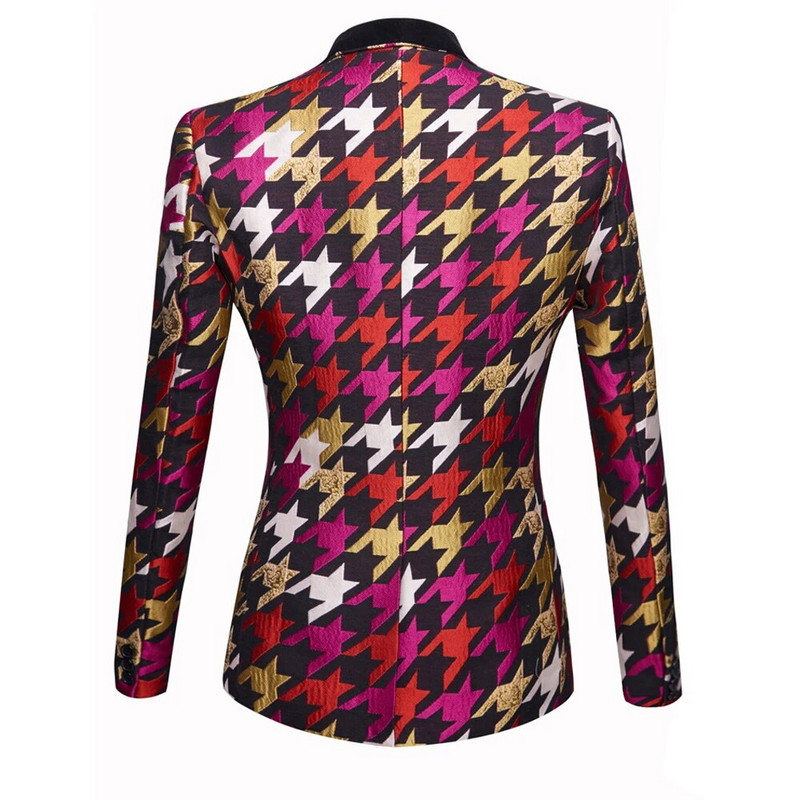 Jauni Zelta Houndstooth apdrukāti uzvalki vīriešiem Slim Fit, svinīgi kāzu līgavainis smokings, elegants samta atloks, žaketes veste bikses, 3 dab.