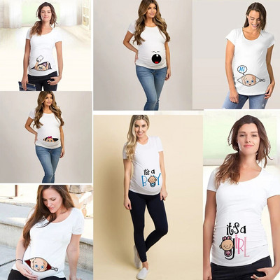Καλοκαιρινή μόδα Ρούχα εγκυμοσύνης Βρεφική μπλούζα που κρυφοκοιτάζει Αστεία με φερμουάρ και τυπωμένη ύλη στο λαιμό Ζεστό εκπτωτικό μπλουζάκι εγκυμοσύνης