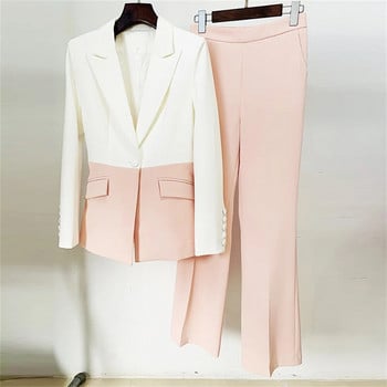 Γυναικεία Blazer Παντελόνια Κοστούμια Δύο Τεμάχια Νέο Λευκό Ροζ Ουρανό Μπλε Συνδυασμό Χρώμα Παντελόνι Ένα Κουμπί Παντελόνι Σετ Παντελόνι Επίσημες φόρμες γραφείου