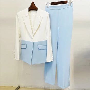 Γυναικεία Blazer Παντελόνια Κοστούμια Δύο Τεμάχια Νέο Λευκό Ροζ Ουρανό Μπλε Συνδυασμό Χρώμα Παντελόνι Ένα Κουμπί Παντελόνι Σετ Παντελόνι Επίσημες φόρμες γραφείου