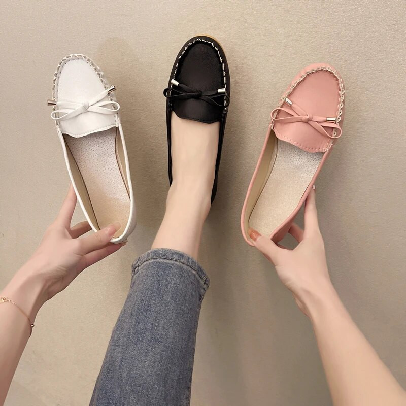 Ženske ravne baletne cipele Izrezane kožne prozračne mokasine Ženske cipele za čamac Balerinke Ženske cipele za slobodno vrijeme Zapatillas Mujer