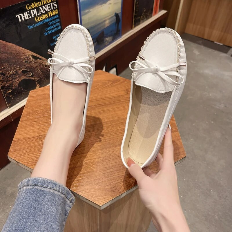 Ženske ravne baletne cipele Izrezane kožne prozračne mokasine Ženske cipele za čamac Balerinke Ženske cipele za slobodno vrijeme Zapatillas Mujer