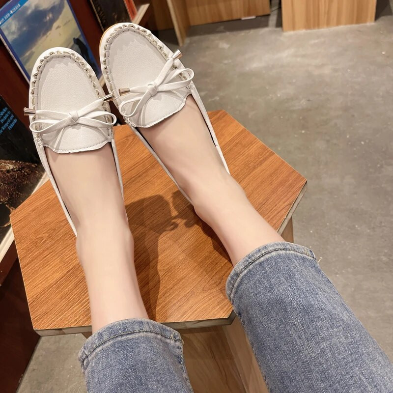 Ženske ravne baletne cipele Izrezane kožne prozračne mokasine Ženske cipele za čamac Balerinke Ženske cipele za slobodno vrijeme Zapatillas Mujer