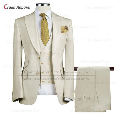 Κλασικό γαμήλιο κοστούμι κουμπάρου Βραδινό δείπνο Προσαρμοσμένες κομψές ανδρικές στολές Επίσημο πάρτι Slim Fit φανελάκι με σακάκι