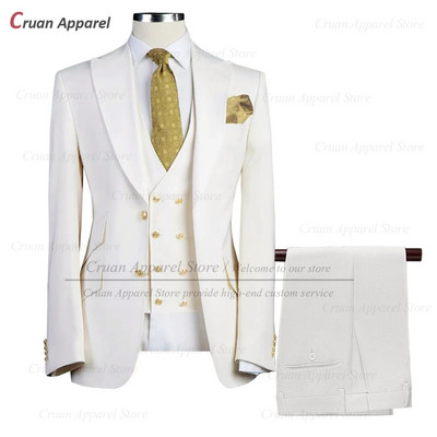 Κλασικό γαμήλιο κοστούμι κουμπάρου Βραδινό δείπνο Προσαρμοσμένες κομψές ανδρικές στολές Επίσημο πάρτι Slim Fit φανελάκι με σακάκι