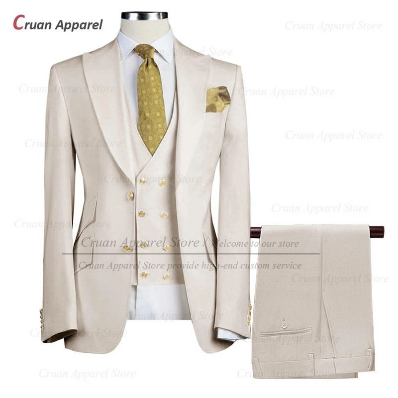 Κλασικό γαμήλιο κοστούμι κουμπάρου Βραδινό δείπνο Προσαρμοσμένες κομψές ανδρικές στολές Επίσημο πάρτι Slim Fit φανελάκι με σακάκι