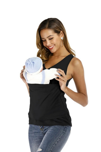 Ασφαλές μπλουζάκι με τσέπη καγκουρό Βρεφικό πορτ μπεμπέ Καλοκαιρινά ρούχα εγκυμοσύνης Mother Father Κοντά μανίκια μπλουζάκια που ταΐζουν νάιλον βαμβακερά μπλουζάκια