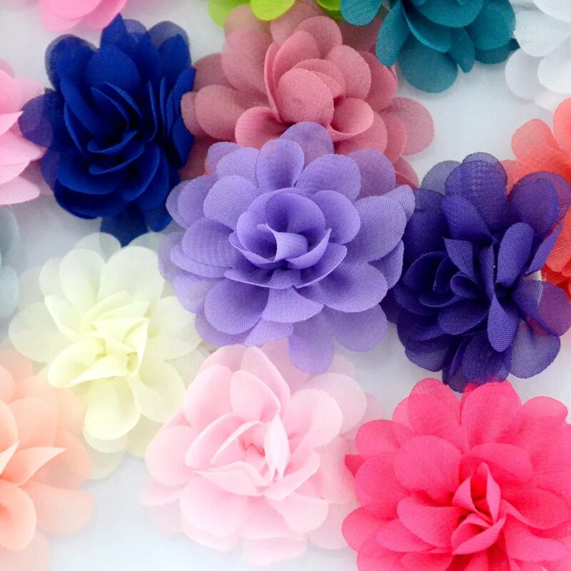 5cm 20kom Šifon Tkanina Cvijeće Diy Pokrivala za glavu Corsage Dekoracija Šivanje Odjeća Šeširi Dodaci Cvjetna glava Veleprodaja