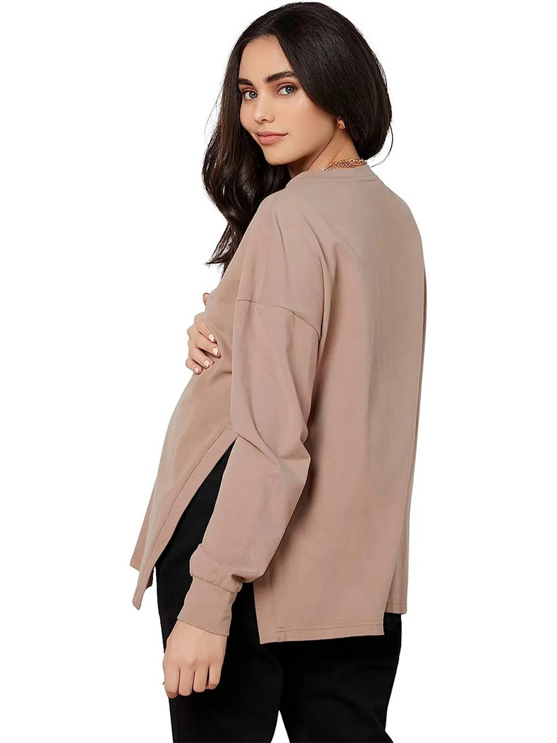 Ženska majica kratkih rukava za trudnice s dugim rukavima s podijeljenim stranama Majice za trudnice Majice za trudnice majice za vježbanje za posao