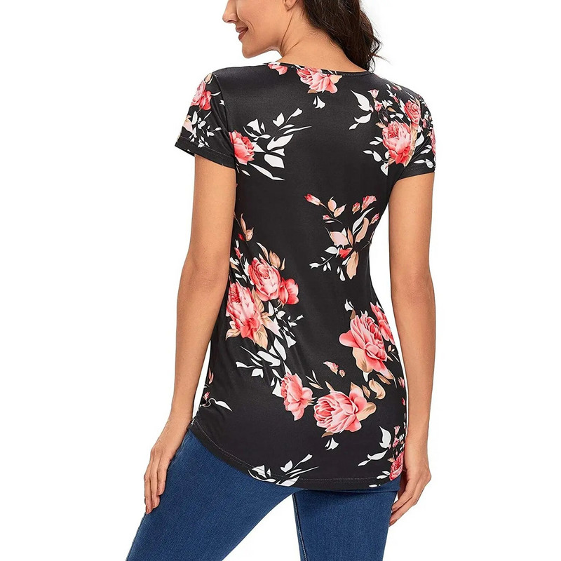 Great Mom ženska ležerna majica s peplum kratkim rukavima za trudnice s cvjetnim printom za ljeto