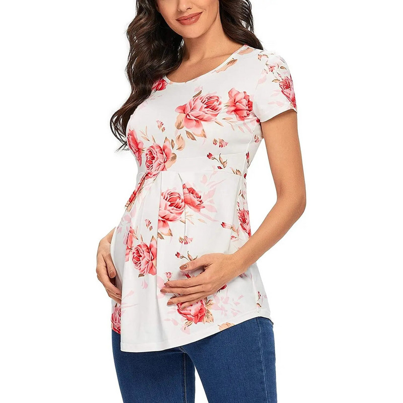 Great Mom ženska ležerna majica s peplum kratkim rukavima za trudnice s cvjetnim printom za ljeto