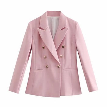 Γιακά με πέτο με διπλό πτερύγιο Λεπτομέρεια Blazer Ροζ μικρό σακάκι κοστούμι Μόδα χαλαρό casual γυναικείο μπουφάν