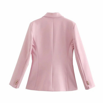 Γιακά με πέτο με διπλό πτερύγιο Λεπτομέρεια Blazer Ροζ μικρό σακάκι κοστούμι Μόδα χαλαρό casual γυναικείο μπουφάν