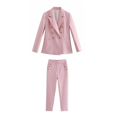 Γιακά με πέτο με διπλό πτερύγιο Λεπτομέρεια Blazer Ροζ μικρό σακάκι κοστούμι Μόδα χαλαρό casual γυναικείο μπουφάν