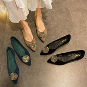 Retro metalne ukrasne modne cipele od brušene kože u korejskom stilu za proljeće/jesen Plitke ravne cipele Ženske cipele na špic za slobodno vrijeme