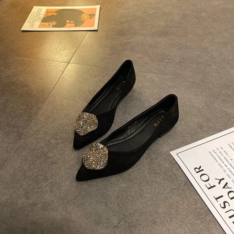 Retro metalne ukrasne modne cipele od brušene kože u korejskom stilu za proljeće/jesen Plitke ravne cipele Ženske cipele na špic za slobodno vrijeme