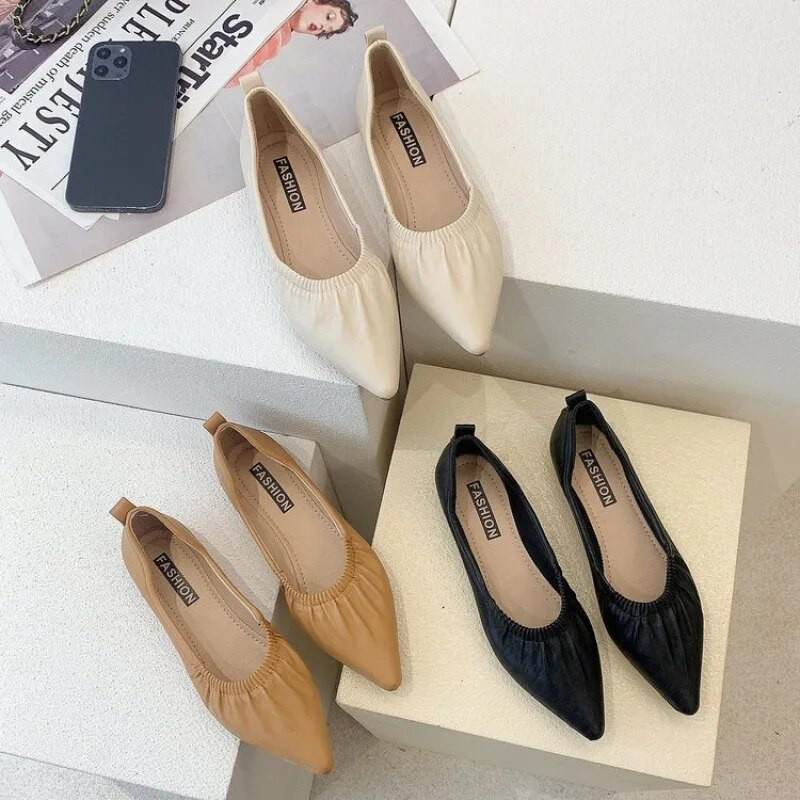 2023. Ženske kožne cipele plus velike radne cipele u osnovnom stilu, jednobojne, različite radne cipele od jataste kože sa šiljatim vrhovima zapatos de mujer