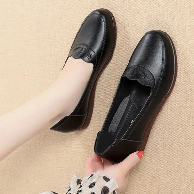 Apavi ar plakanu zoli PU ādas apavi sievietēm Ērti zema papēža, pret slīdēšanas apaļa purngala darba apavi Sekli uzvelkami pavasara rudens pilienu piegāde