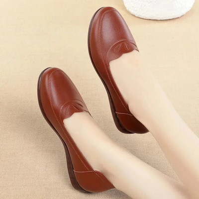 Apavi ar plakanu zoli PU ādas apavi sievietēm Ērti zema papēža, pret slīdēšanas apaļa purngala darba apavi Sekli uzvelkami pavasara rudens pilienu piegāde