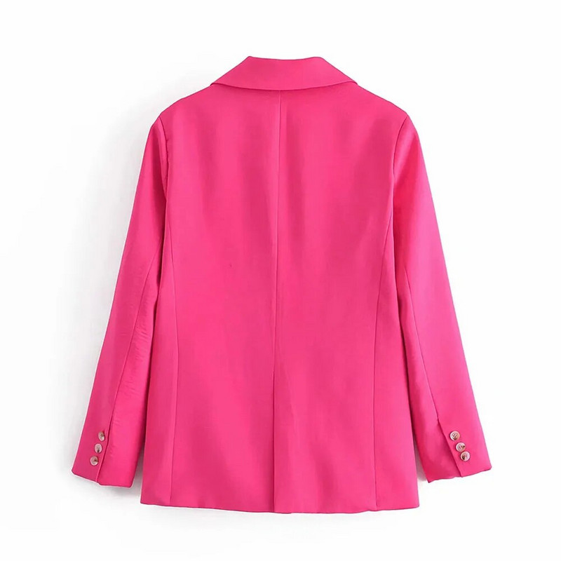 XEASY 2021. Ženski dvodijelni set satenski ružičasto crveni vintage uredski ženski sako s jednim gumbom Ženski elastični odijela s hlačama visokog struka