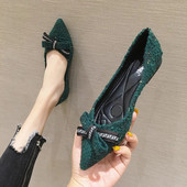 Pavasara rudens sieviešu apavi ar tauriņiem, 2023. g. Jaunas modes retrozaļas plakanas kurpes sievietēm, mīkstas zoles laivu apavi ar smailiem purngaliem