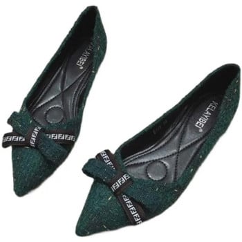 Пролет Есен Дамски обувки с пеперуден възел 2023 Нова мода Ретро Зелени плоски обувки Дамски обувки тип лодка с мека подметка и плитки остри пръсти