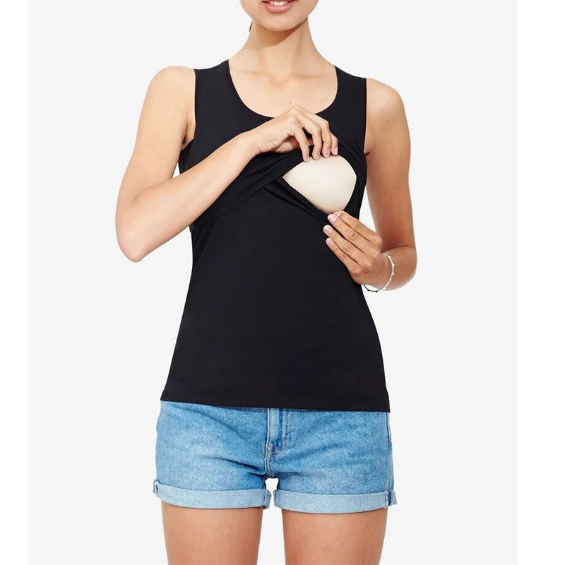 Nova trudnička odjeća Ženska majica bez rukava s okruglim izrezom, jednobojna, asimetrična majica s preklopom, ležerna majica za dojenje